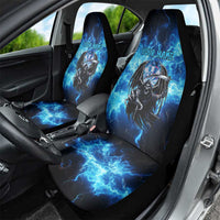 Custom Grim Reaper Bowling Car Seat Cover with Blue Lightning Background - Wonder Print Shop