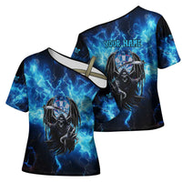 Custom Grim Reaper Bowling Cross Shoulder Shirt with Blue Lightning Background - Wonder Print Shop