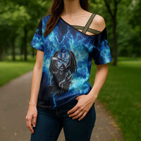 Custom Grim Reaper Bowling Cross Shoulder Shirt with Blue Lightning Background - Wonder Print Shop