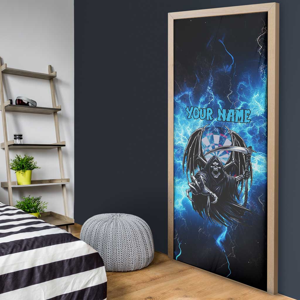 Custom Grim Reaper Bowling Door Cover with Blue Lightning Background - Wonder Print Shop