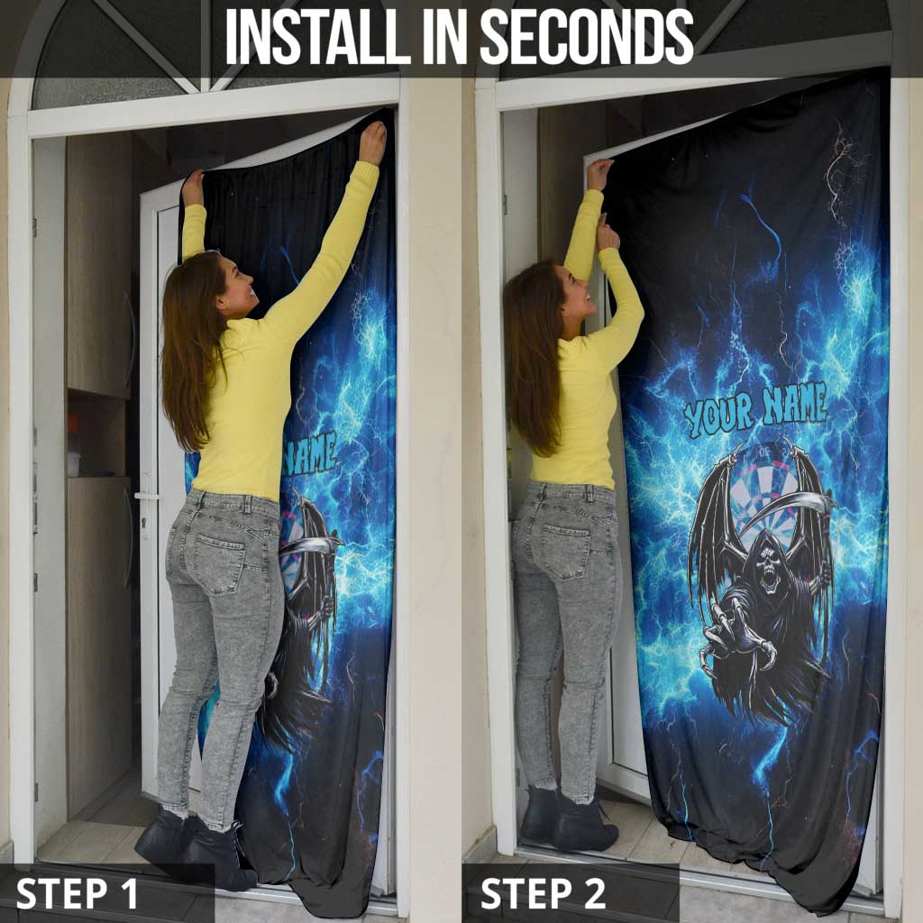 Custom Grim Reaper Bowling Door Cover with Blue Lightning Background - Wonder Print Shop