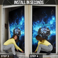 Custom Grim Reaper Bowling Door Cover with Blue Lightning Background - Wonder Print Shop
