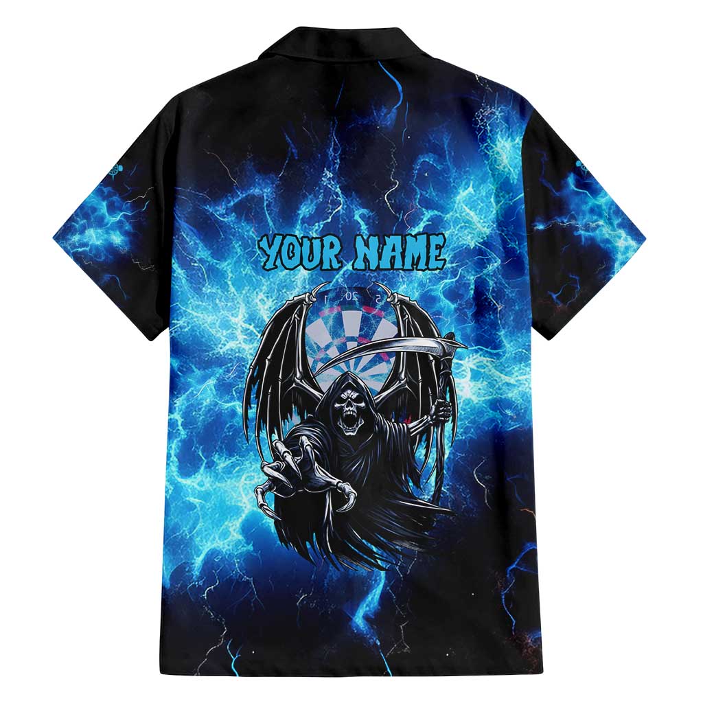 Custom Grim Reaper Bowling Family Matching Long Sleeve Bodycon Dress and Hawaiian Shirt with Blue Lightning Background - Wonder Print Shop