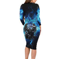 Custom Grim Reaper Bowling Family Matching Long Sleeve Bodycon Dress and Hawaiian Shirt with Blue Lightning Background - Wonder Print Shop