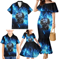 Custom Grim Reaper Bowling Family Matching Mermaid Dress and Hawaiian Shirt with Blue Lightning Background - Wonder Print Shop