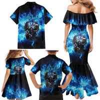 Custom Grim Reaper Bowling Family Matching Mermaid Dress and Hawaiian Shirt with Blue Lightning Background - Wonder Print Shop