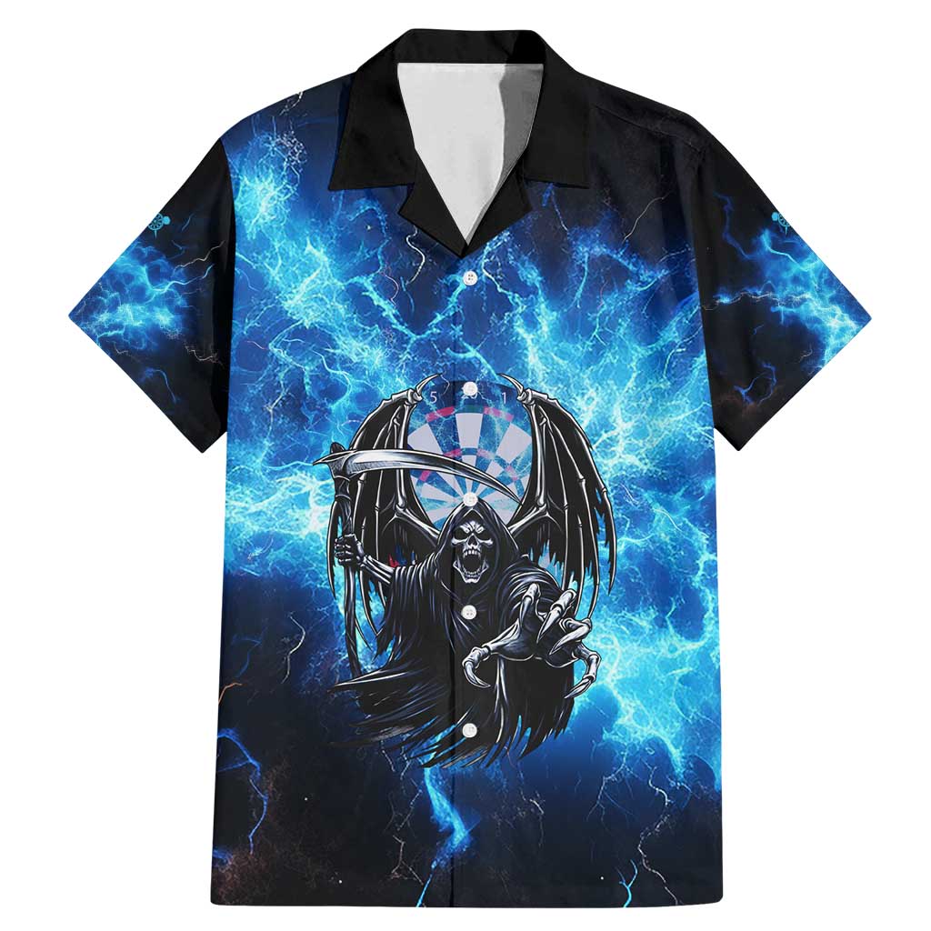 Custom Grim Reaper Bowling Family Matching Mermaid Dress and Hawaiian Shirt with Blue Lightning Background - Wonder Print Shop