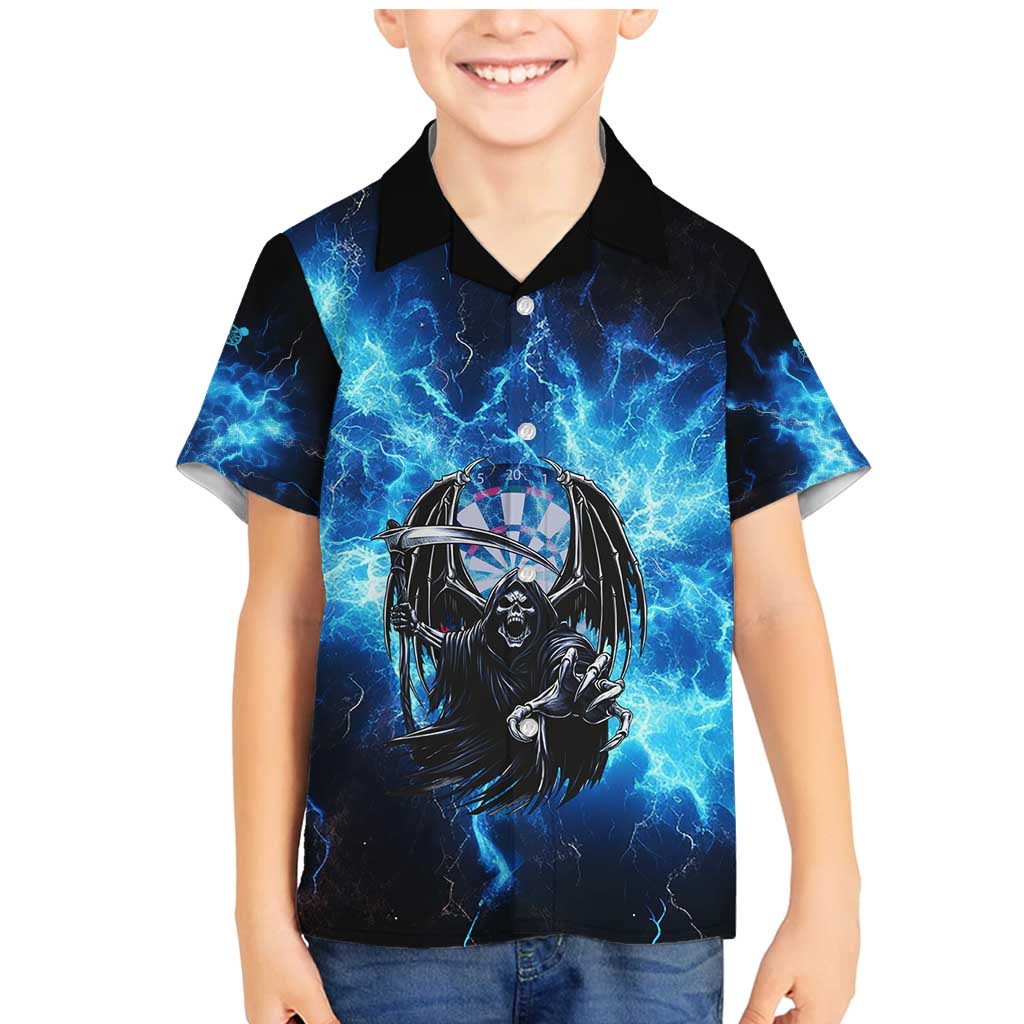 Custom Grim Reaper Bowling Family Matching Mermaid Dress and Hawaiian Shirt with Blue Lightning Background - Wonder Print Shop