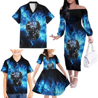 Custom Grim Reaper Bowling Family Matching Off The Shoulder Long Sleeve Dress and Hawaiian Shirt with Blue Lightning Background - Wonder Print Shop