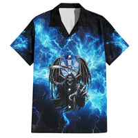 Custom Grim Reaper Bowling Family Matching Off The Shoulder Long Sleeve Dress and Hawaiian Shirt with Blue Lightning Background - Wonder Print Shop
