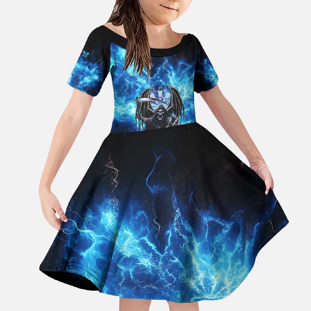 Custom Grim Reaper Bowling Family Matching Off Shoulder Maxi Dress and Hawaiian Shirt with Blue Lightning Background - Wonder Print Shop