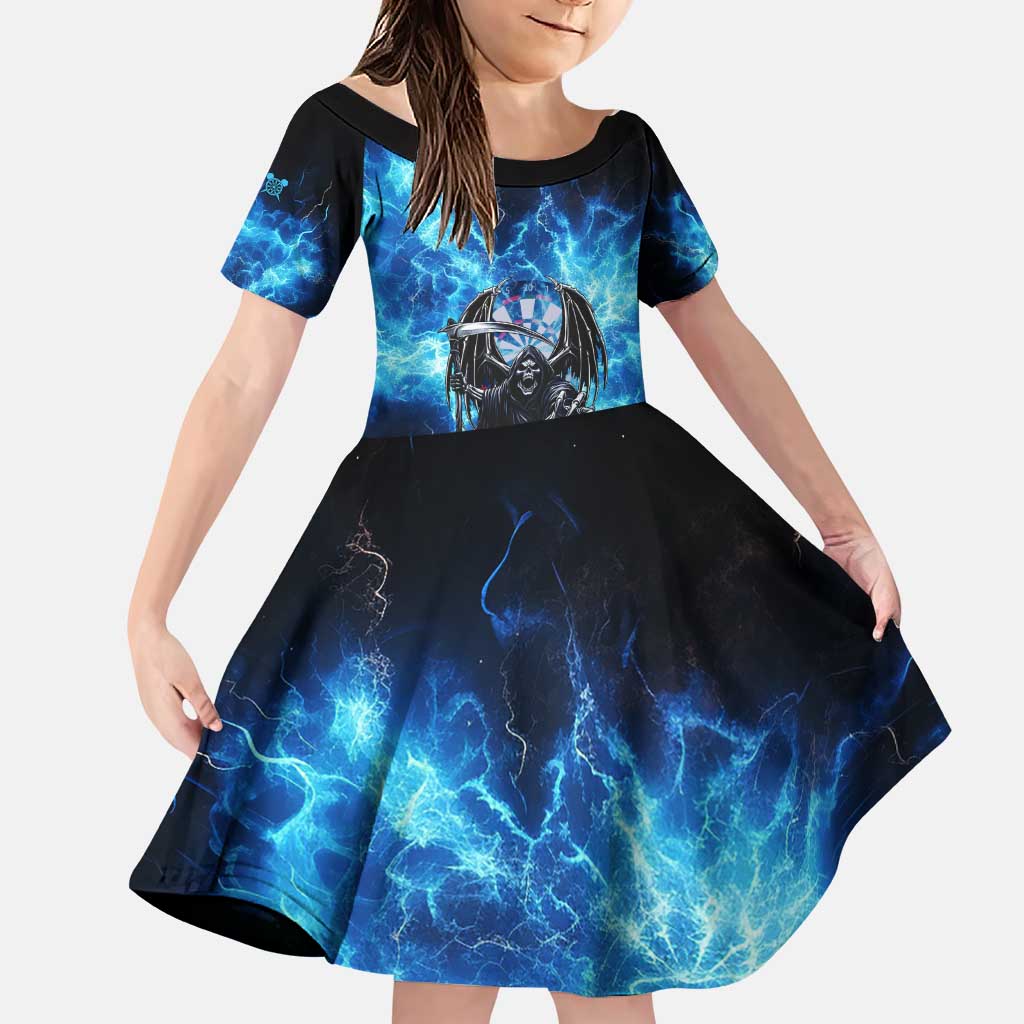 Custom Grim Reaper Bowling Family Matching Puletasi and Hawaiian Shirt with Blue Lightning Background - Wonder Print Shop