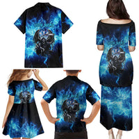 Custom Grim Reaper Bowling Family Matching Puletasi and Hawaiian Shirt with Blue Lightning Background - Wonder Print Shop