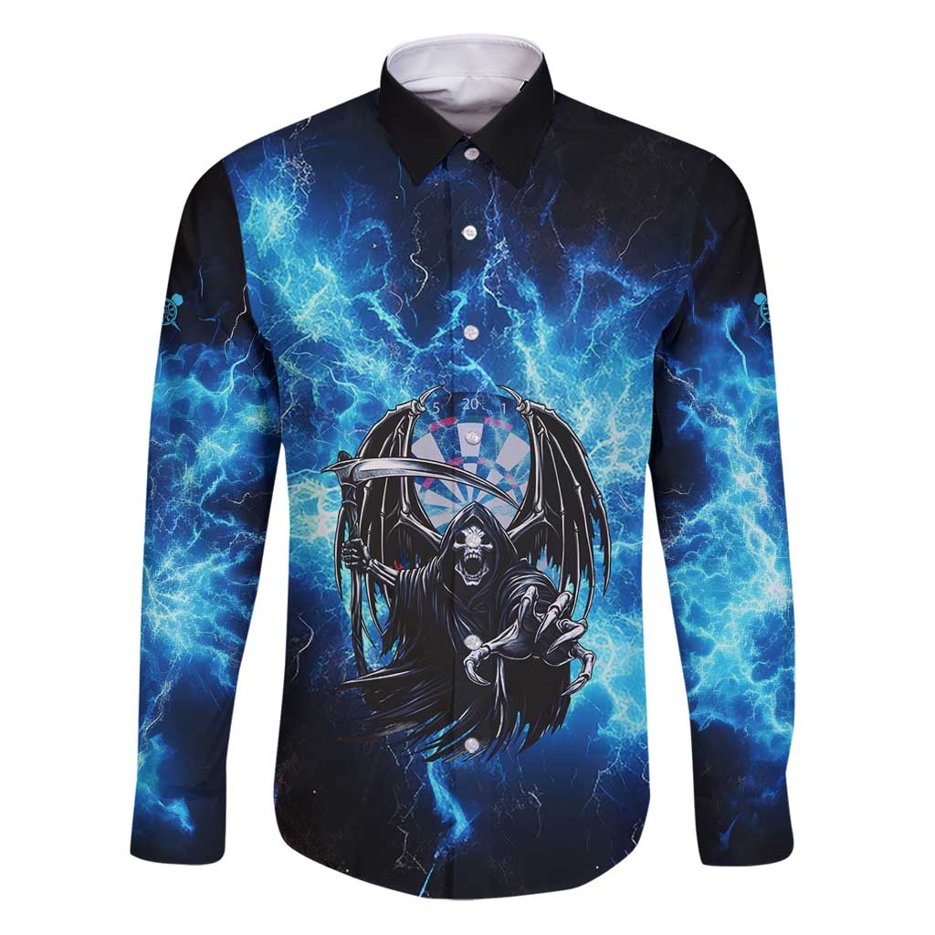 Custom Grim Reaper Bowling Family Matching Puletasi and Hawaiian Shirt with Blue Lightning Background - Wonder Print Shop