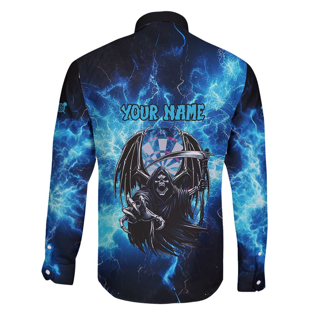 Custom Grim Reaper Bowling Family Matching Puletasi and Hawaiian Shirt with Blue Lightning Background - Wonder Print Shop