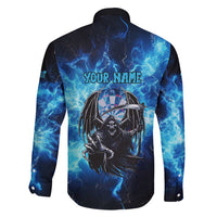 Custom Grim Reaper Bowling Family Matching Short Sleeve Bodycon Dress and Hawaiian Shirt with Blue Lightning Background - Wonder Print Shop
