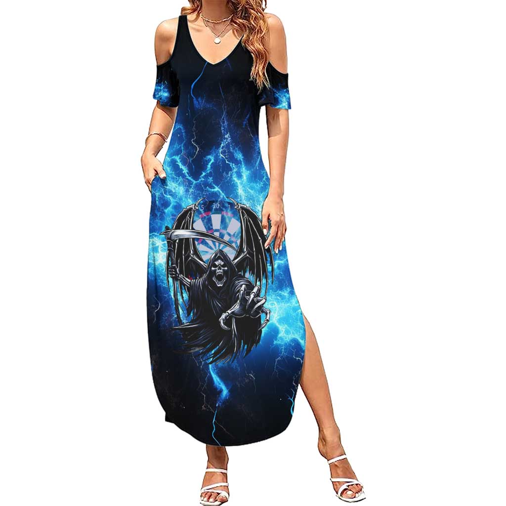 Custom Grim Reaper Bowling Family Matching Summer Maxi Dress and Hawaiian Shirt with Blue Lightning Background - Wonder Print Shop
