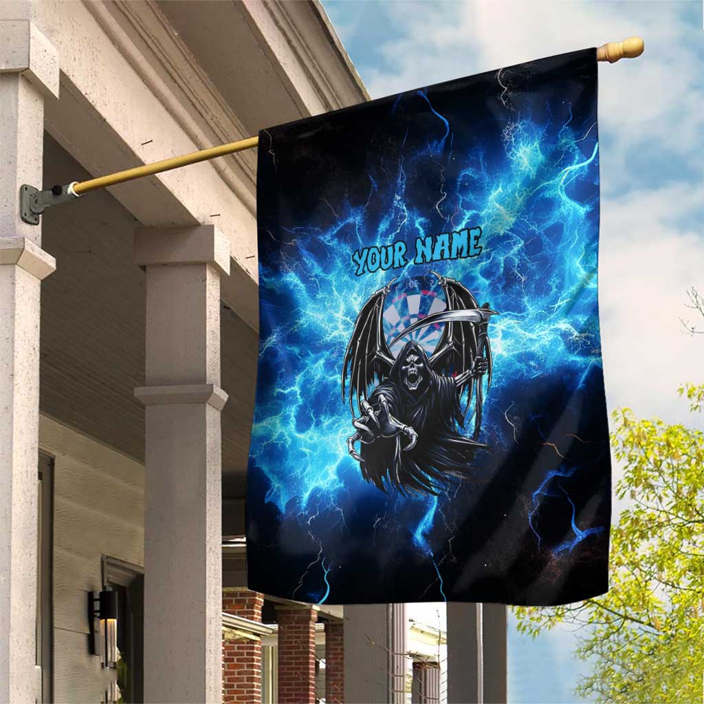Custom Grim Reaper Bowling Garden Flag with Blue Lightning Background - Wonder Print Shop