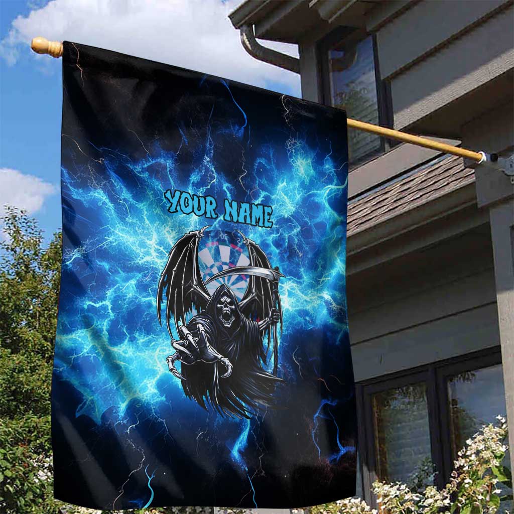 Custom Grim Reaper Bowling Garden Flag with Blue Lightning Background - Wonder Print Shop