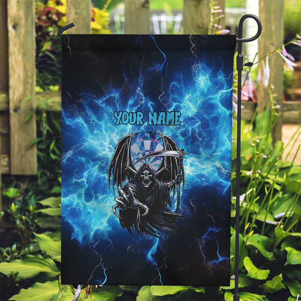 Custom Grim Reaper Bowling Garden Flag with Blue Lightning Background - Wonder Print Shop