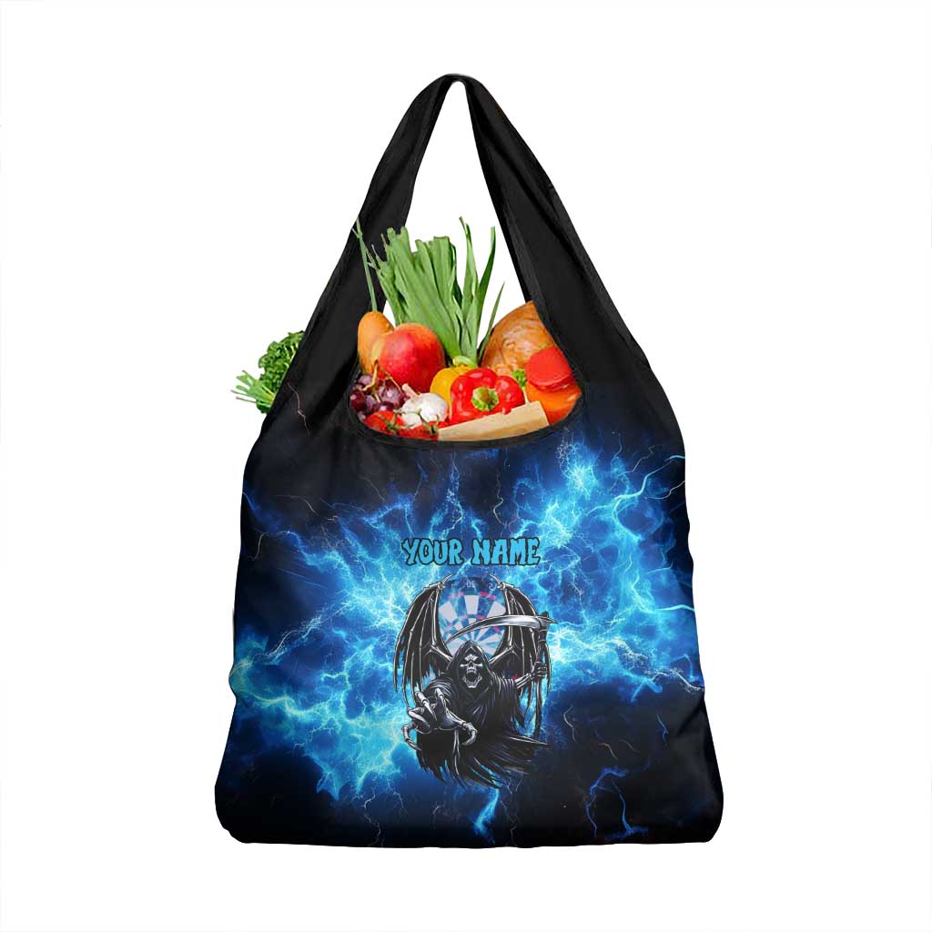 Custom Grim Reaper Bowling Grocery Bag with Blue Lightning Background - Wonder Print Shop