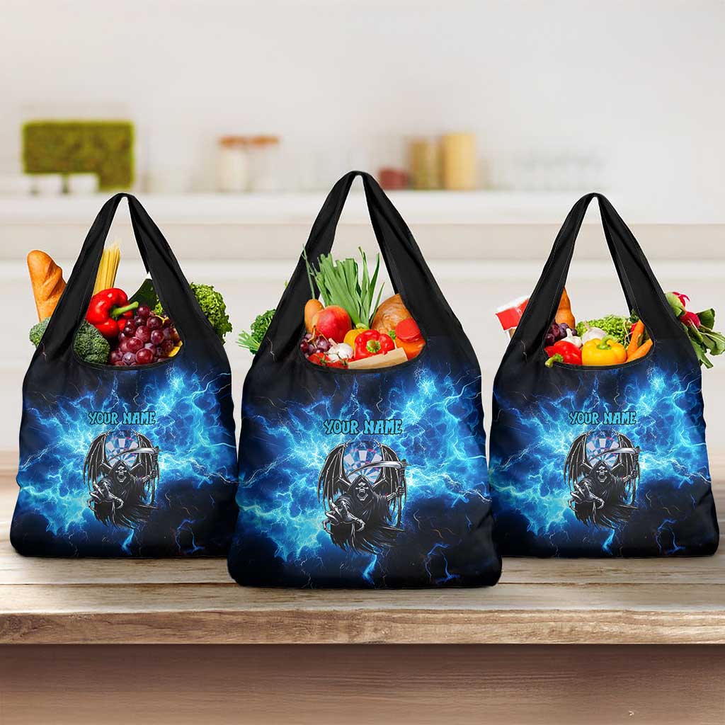 Custom Grim Reaper Bowling Grocery Bag with Blue Lightning Background - Wonder Print Shop