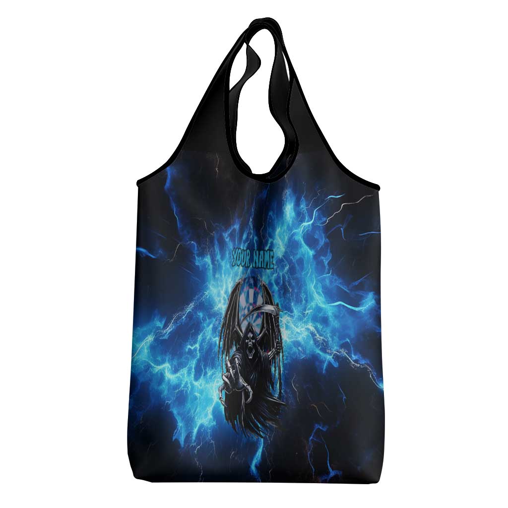 Custom Grim Reaper Bowling Grocery Bag with Blue Lightning Background - Wonder Print Shop