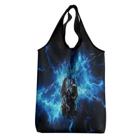 Custom Grim Reaper Bowling Grocery Bag with Blue Lightning Background - Wonder Print Shop