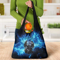 Custom Grim Reaper Bowling Grocery Bag with Blue Lightning Background - Wonder Print Shop