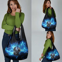 Custom Grim Reaper Bowling Grocery Bag with Blue Lightning Background - Wonder Print Shop