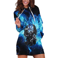Custom Grim Reaper Bowling Hoodie Dress with Blue Lightning Background - Wonder Print Shop