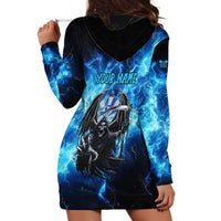 Custom Grim Reaper Bowling Hoodie Dress with Blue Lightning Background - Wonder Print Shop