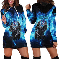 Custom Grim Reaper Bowling Hoodie Dress with Blue Lightning Background - Wonder Print Shop
