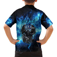 Custom Grim Reaper Bowling Kid Hawaiian Shirt with Blue Lightning Background - Wonder Print Shop