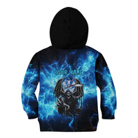 Custom Grim Reaper Bowling Kid Hoodie with Blue Lightning Background - Wonder Print Shop