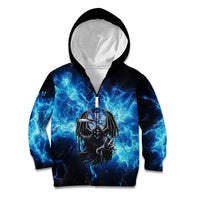 Custom Grim Reaper Bowling Kid Hoodie with Blue Lightning Background - Wonder Print Shop