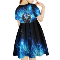 Custom Grim Reaper Bowling Kid Short Sleeve Dress with Blue Lightning Background - Wonder Print Shop