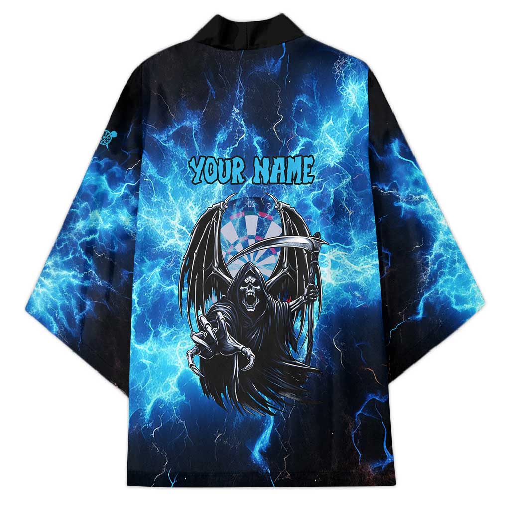 Custom Grim Reaper Bowling Kimono with Blue Lightning Background - Wonder Print Shop