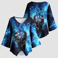 Custom Grim Reaper Bowling Kimono Sleeve Blouse with Blue Lightning Background - Wonder Print Shop