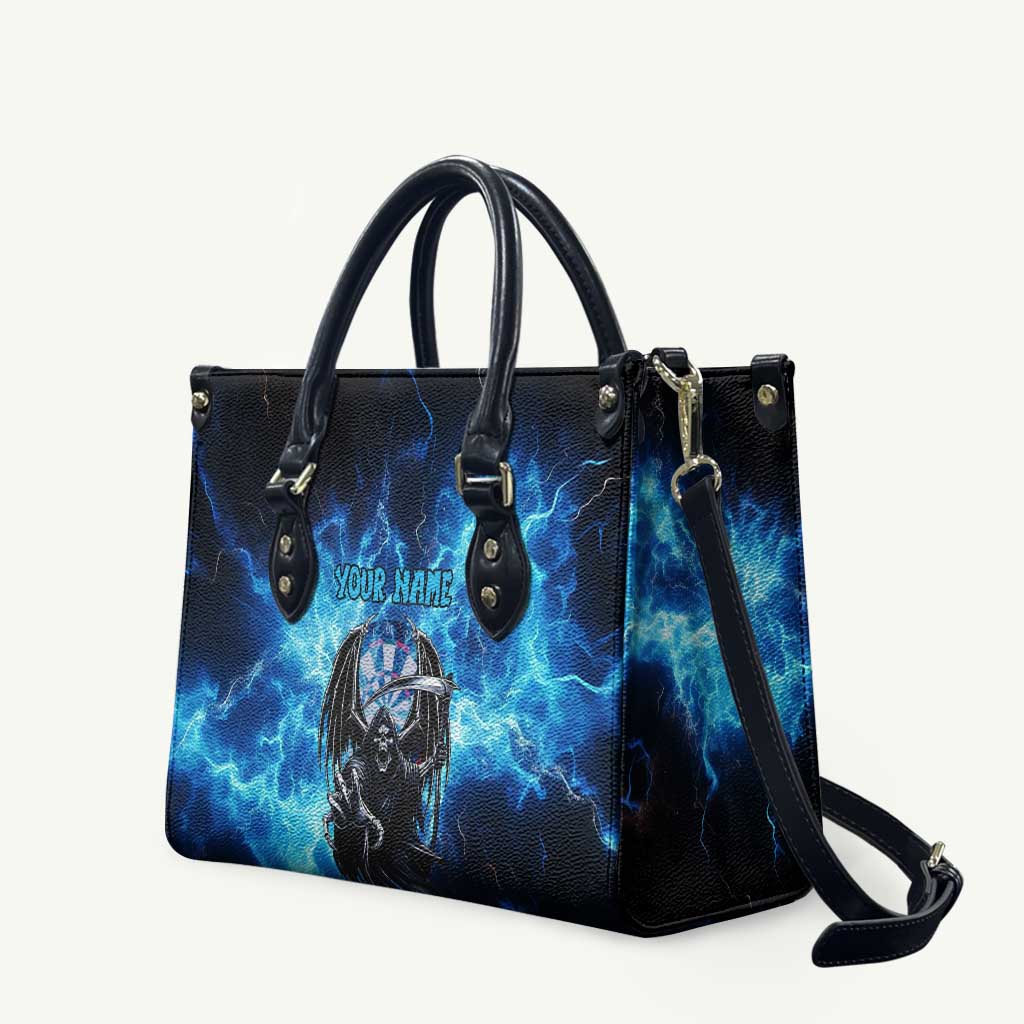 Custom Grim Reaper Bowling Leather Bag with Blue Lightning Background - Wonder Print Shop