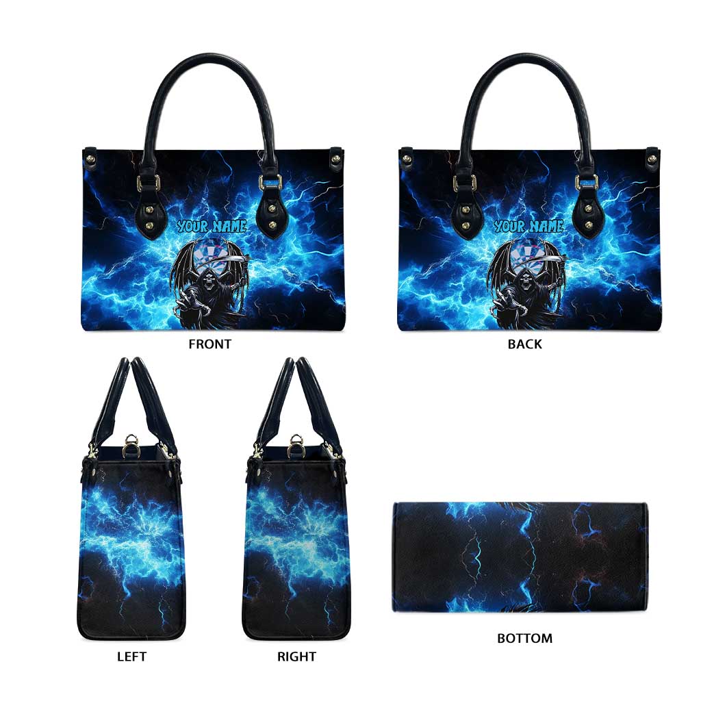 Custom Grim Reaper Bowling Leather Bag with Blue Lightning Background - Wonder Print Shop