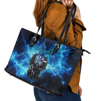 Custom Grim Reaper Bowling Leather Tote Bag with Blue Lightning Background - Wonder Print Shop