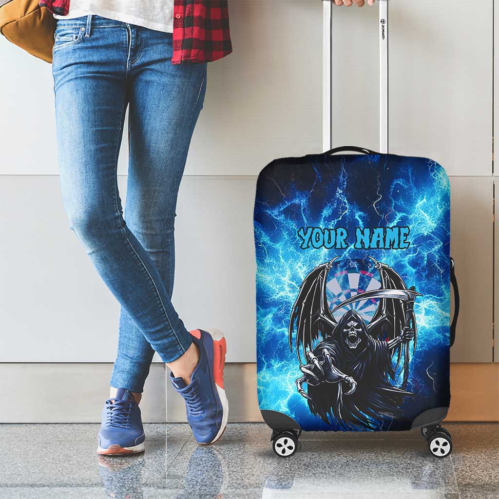 Custom Grim Reaper Bowling Luggage Cover with Blue Lightning Background - Wonder Print Shop