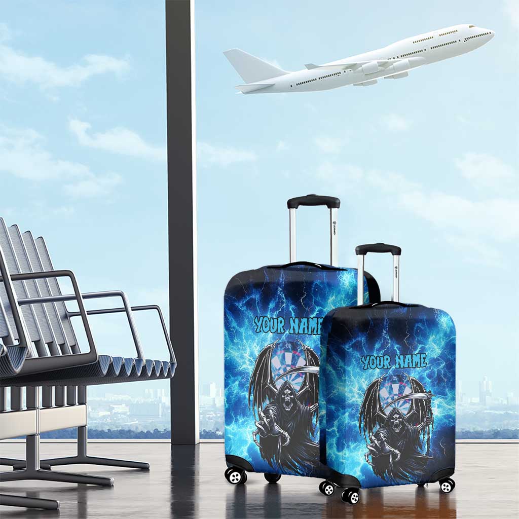 Custom Grim Reaper Bowling Luggage Cover with Blue Lightning Background - Wonder Print Shop
