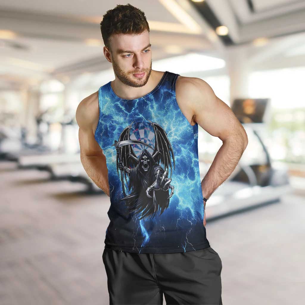 Custom Grim Reaper Bowling Men Tank Top with Blue Lightning Background - Wonder Print Shop