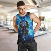 Custom Grim Reaper Bowling Men Tank Top with Blue Lightning Background - Wonder Print Shop