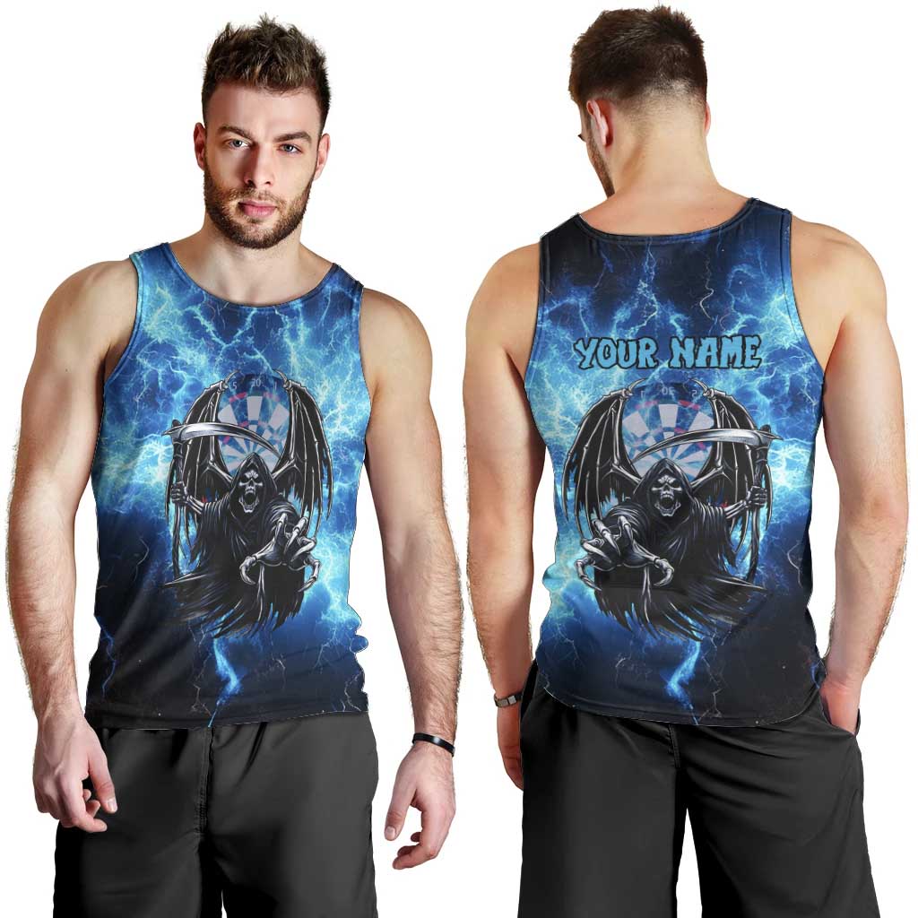 Custom Grim Reaper Bowling Men Tank Top with Blue Lightning Background - Wonder Print Shop