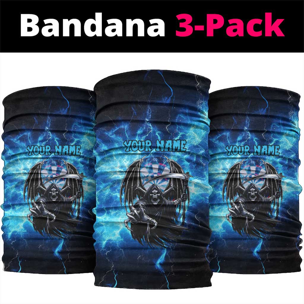 Custom Grim Reaper Bowling Neck Gaiter with Blue Lightning Background - Wonder Print Shop