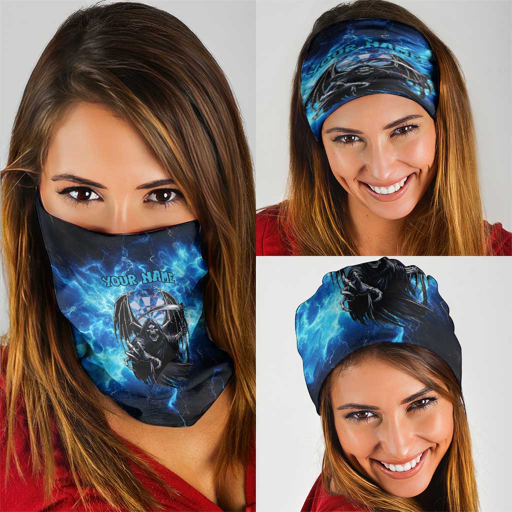 Custom Grim Reaper Bowling Neck Gaiter with Blue Lightning Background - Wonder Print Shop