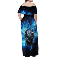 Custom Grim Reaper Bowling Off Shoulder Maxi Dress with Blue Lightning Background - Wonder Print Shop